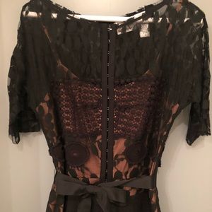 Byron Lars Black and Brown Lace Midi Dress